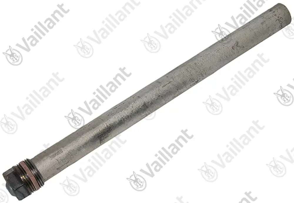 Metallische Anode von Vaillant mit einem gewindeartigen Ende zur Befestigung. Langer, zylindrischer Körper ohne zusätzliche Markierungen oder Details.
